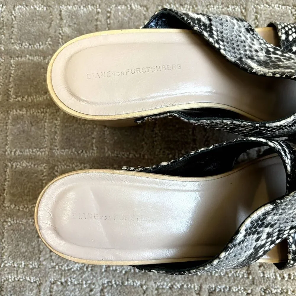 Diane von Furstenberg Snake Print Wooden Platform Sandal Womens 8M Italy Y2K New